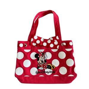 Disney Parks Walt Disney World Minnie Mouse Polka Dot Canvas Tote Bag Purse